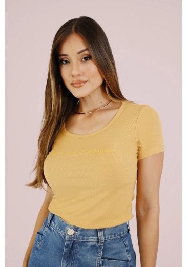 Babylook Beloved Em Malha Canelada Amarelo Nitido Outono/Inverno 2026