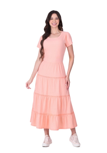 Vestido Sara Em Malha Texturizada Salmão Hapuk Primavera/Verão 2026