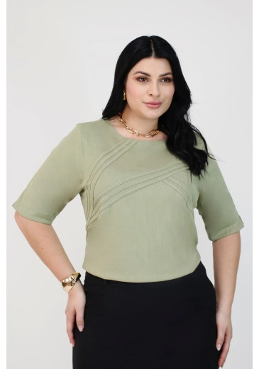 Blusa Fernanda Em Viscolinho Verde Plus Nítido Outono/Inverno 2025