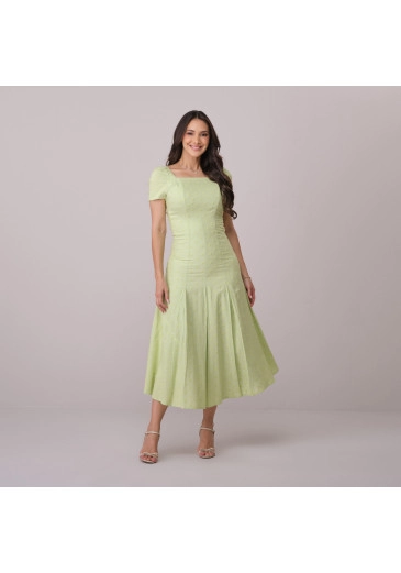 Vestido Ariana Em Linho Bordado Verde Tata Martello Primavera/Verão 2026