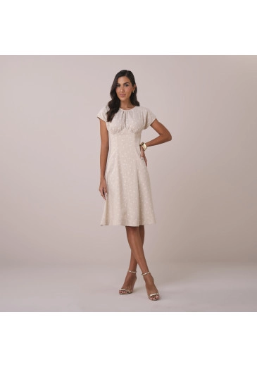 Vestido Marilza Em Linho Bordado Bege Tatá Martello Primavera/Verão 2026