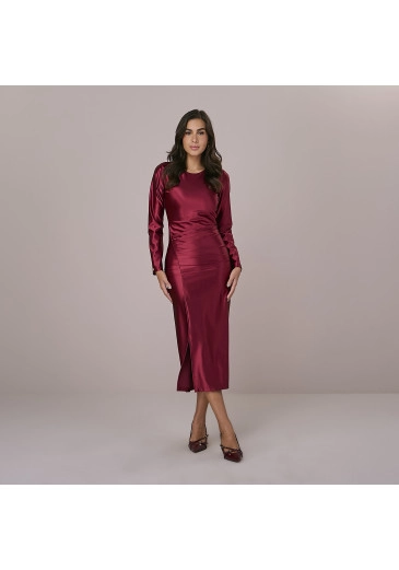 Vestido Leda Em Malha Cosmos Marsala Tatá Martello  Outono/Inverno 2025