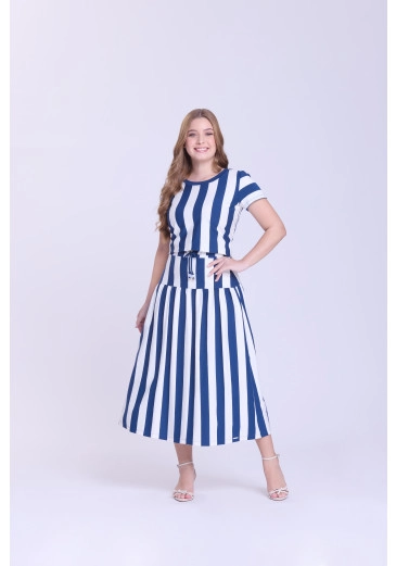 Conjunto Franciele Em Malha Listrada Azul Marinho HapukOutono/Inverno 2026