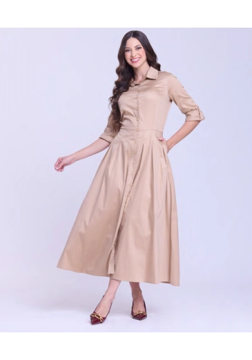 Vestido Cristiane Em Tecido Plano Bege Medio Hapuk  Outono/Inverno 2026