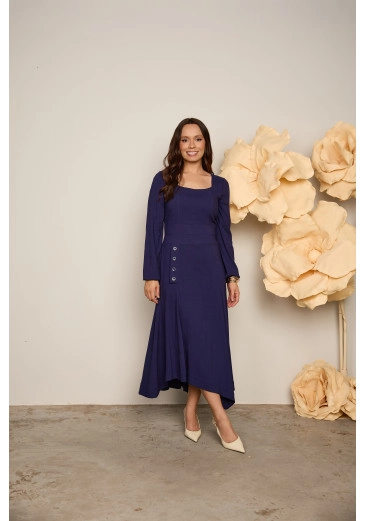 Vestido Silvia Em Viscolinho Azul Marinho Jany Pim Outono/Inverno 2026