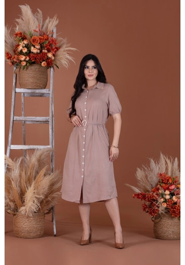 Vestido Em Viscolinho Com Faixa Nude Mulher Morena Outono/Inverno 2025
