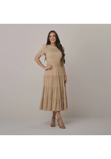 Vestido Ananda Em Crepe Dots Bege Tata Martello Outono/Inverno 2026