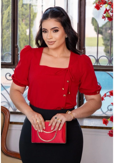 Blusa Eliz Em Crepe Vermelho Maria Amore Primavera/Verão 2026