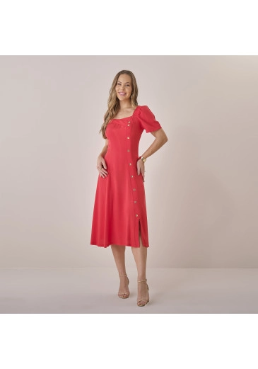 Vestido Maya Em Viscolinho Rayon Vermelho Tatá Martello  Primavera/Verão 2026