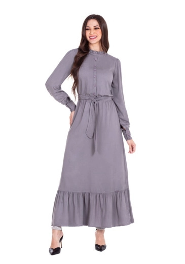 Vestido Donia Em Tecido Plano Com Babadinho Cinza Hapuk Outono/Inverno 2024