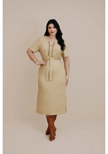 Vestido Camomila Em Viscose Camel Plus Nitido Outono/Inverno 2026