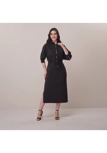 Vestido Iara Em Crepe Polistrech Preto Tata Martello Primavera/Verão 2026