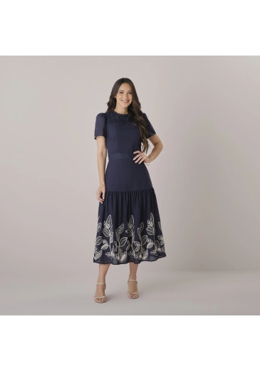  Vestido Francislaine Em Bordado Botanic Azul Noite Tata Martello Outono/Inverno 2026