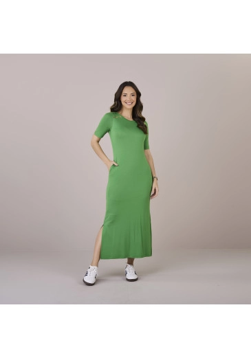 Vestido Luciana Em Malha Verde Tatá Martello Outono/Inverno 2025
