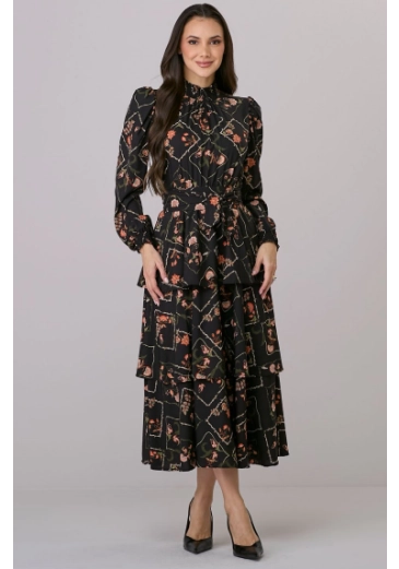 Vestido Regina Em Crepe Gloss Preto Tata Martello Outono/Inverno 2026