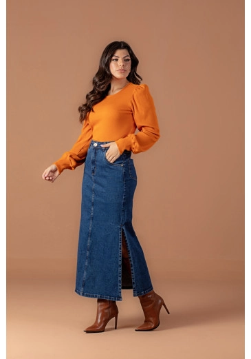 Blusa Manga Longa De Malha Canelada Hadaza Outono/Inverno 2024