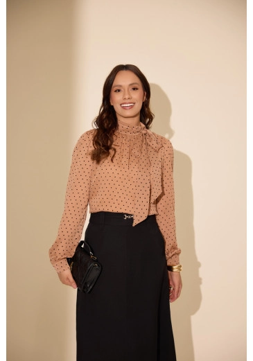 Blusa Daniela Em Chifon Bege Jany Pim Outono/Inverno 2026