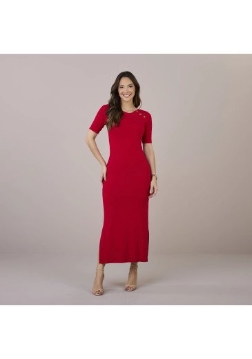 Vestido Isabela Em Malha Canelada Vermelho Tatá Martello Outono/Inverno 2025