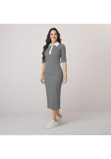 Vestido Celia Em Malha Listrada Preta Tata Martello Outono/Inverno 2026