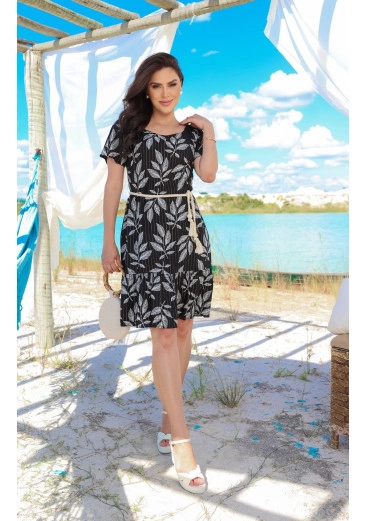 Vestido Yara Em Viscose Com Fios De Lurex Preto Maria Amore Alto Verão 2025