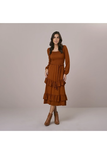 Vestido Noeli Em Malha Vis Up Marrom Tatá Martello  Outono/Inverno 2025