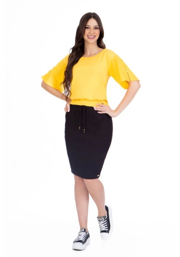 Blusa Paola Em Malha De Algodão E Tricoline Com Lastex No Cós Amarela Hapuk Outono/Inverno 2024