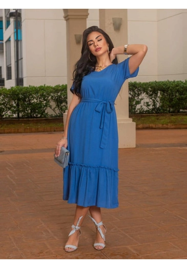 Vestido Lorena Em Viscolinho Azul Fagian Outono/Inverno 2024