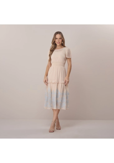 Vestido Camili Em Crepe Bege Tatá Martello Primavera/Verão 2026