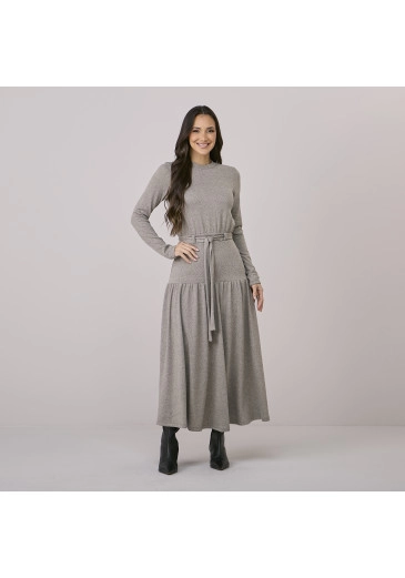 Vestido Juliana Em Lanzinha Cinza Tata Martello Outono/Inverno 2026