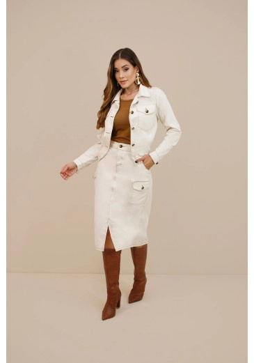 Saia Ayla Em Sarja Natural Off White Nitido Outono/Inverno 2026