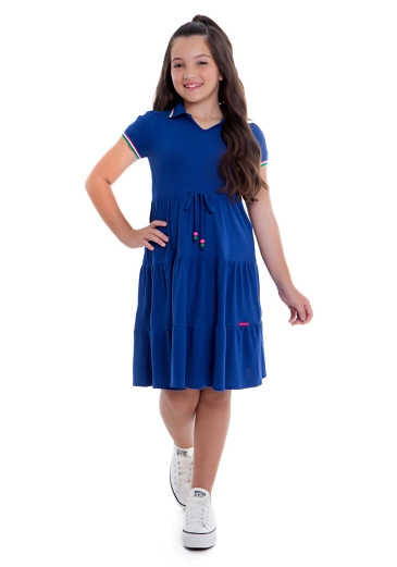 Vestido Infantil Lavínia Azul Com Detalhes Em Ribana Hapuk Outono/Inverno 2023 