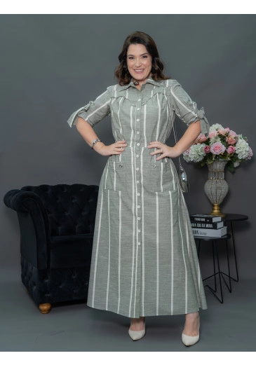 Vestido Camisa Max Listras Verde Kauly Outono/Inverno 2025