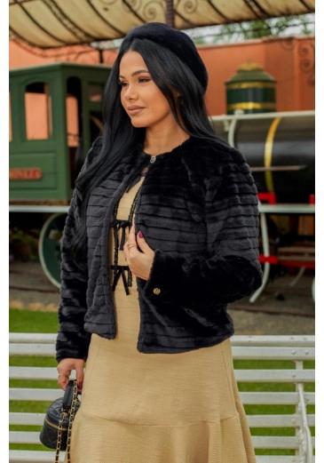 Casaco Elana Em Pele Sintético Preto Maria Amore Outono/Inverno 2026