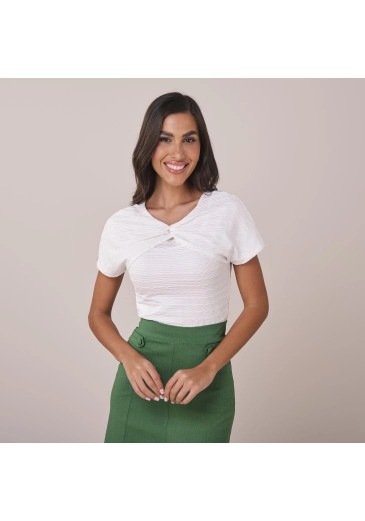 Blusa Amanda Em Malha Com Textura Off White Tatá Martello Primavera/Verão 2026