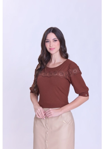Blusa Paloma Em Malha Canelada Marrom Hapuk Outono/Inverno 2026