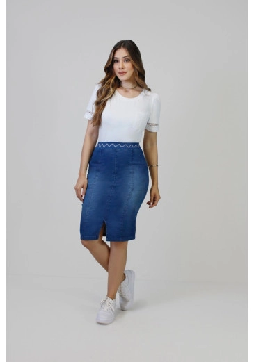 Saia Alexia Em Tecido De Malha Jeans Lakers Nítido Primavera/Verão 2025 