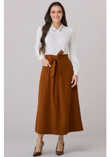 Saia Mirian Em Suede Caramelo Tata Martello Outono/Inverno 2026