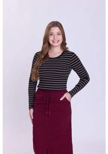 Blusa Roberta Em Malha Canelada Listrada Preto Hapuk Outono/Inverno 2026