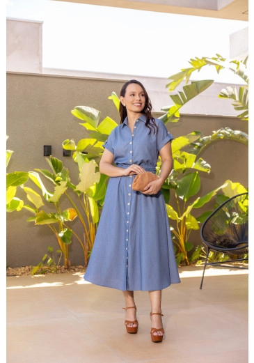 Vestido Heloisa Em Denin Azul Jany Pim Primavera/Verão 2026