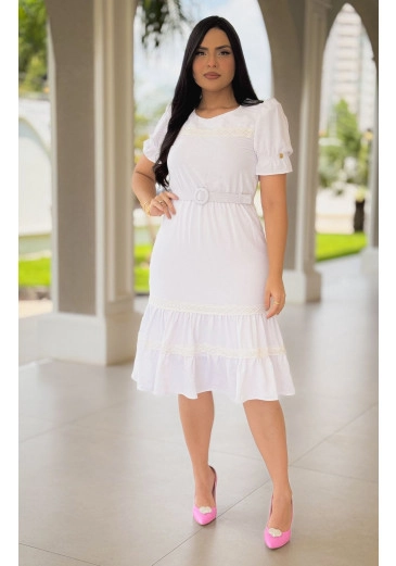 Vestido Edite Em Crepe Branco Maria Amore Alto Verão 2025