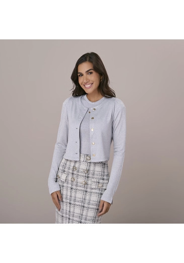 Casaco/Blusa Em Malha Ricca Cinza Tatá Martello Outono/Inverno 2025
