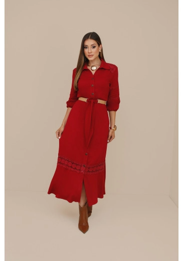 Vestido Afrodite Em Chemisie Visco Linho Vermelho Nitido Outono/Inverno 2026