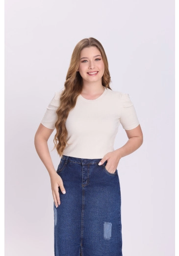 Blusa Carmem Em Malha Canelada Bege Hapuk Outono/Inverno 2026
