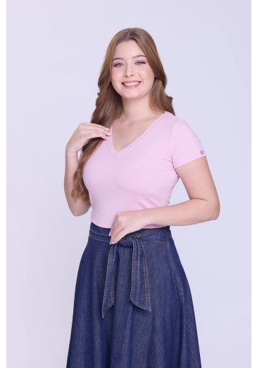 Blusa Raíssa Em Malha Canelada Rosa Hapuk Outono/Inverno 2026