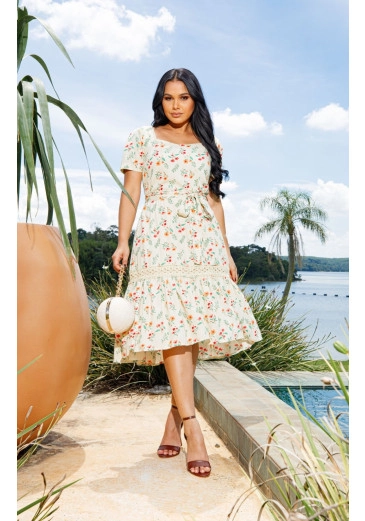 Vestido Rê Em Viscose Estampado Maria Amore Alto Verão 2025