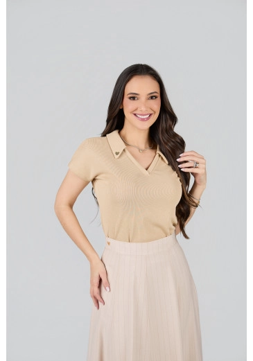 Blusa Pietra Em Malha Rib Bege Tata Martello Primavera/Verão 2027