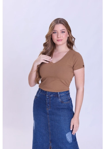 Blusa Raissa Em Malha Canelada Bege Médio Hapuk Outono/Inverno 2026