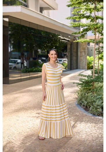 Vestido Brenda Em Malha Listrada Amarelo Tata Martello Outono/Inverno 2026