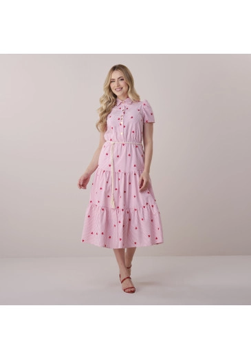 Vestido Renata Em Stripe Bordado Coração Rosa Tata Martello Primavera/Verão 2026