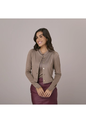 Casaco/Blusa Em Malha Ricca Marrom Tatá Martello Outono/Inverno 2025